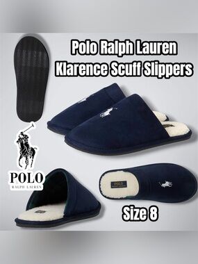 Polo by Ralph Lauren Men's Klarence Scuff Slippers, Size 8 (Black) Micro Suede